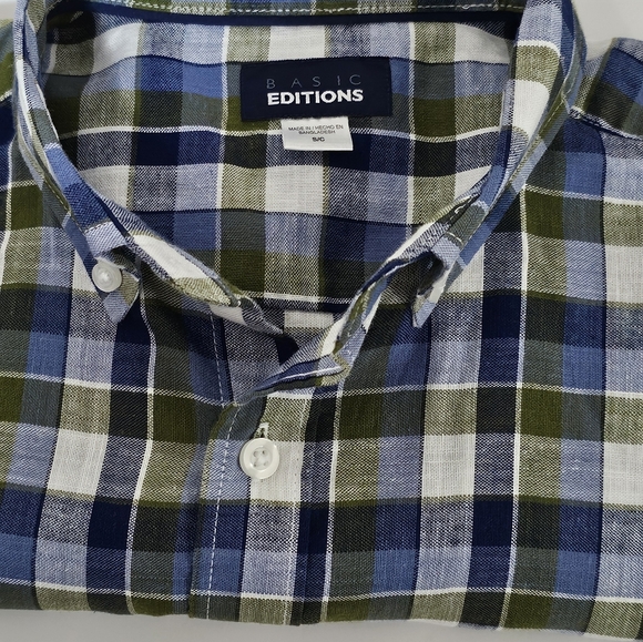 BASIC EDITIONS Men's  Button-down Plaid Short Sleeve Short M - Picture 6 of 6